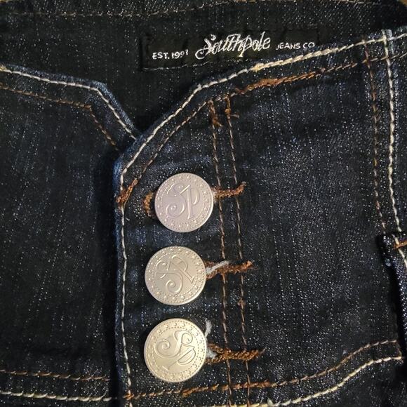 Southpole High Waist  Jeans Size 11 Stretch Denim Dark Blue Wash Embellished - Picture 6 of 9